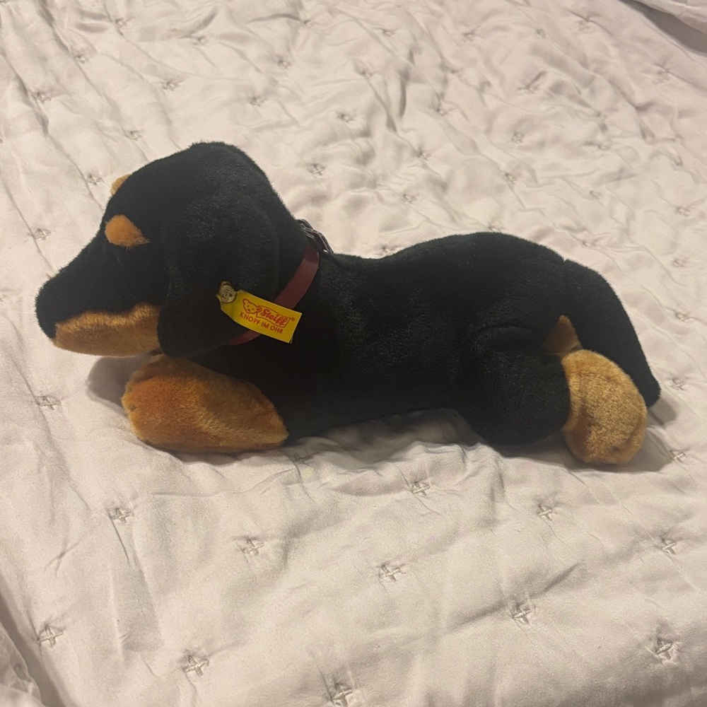 Steiff Black & Brown Dachshund Dog Toy - vintage Plush American kennel club